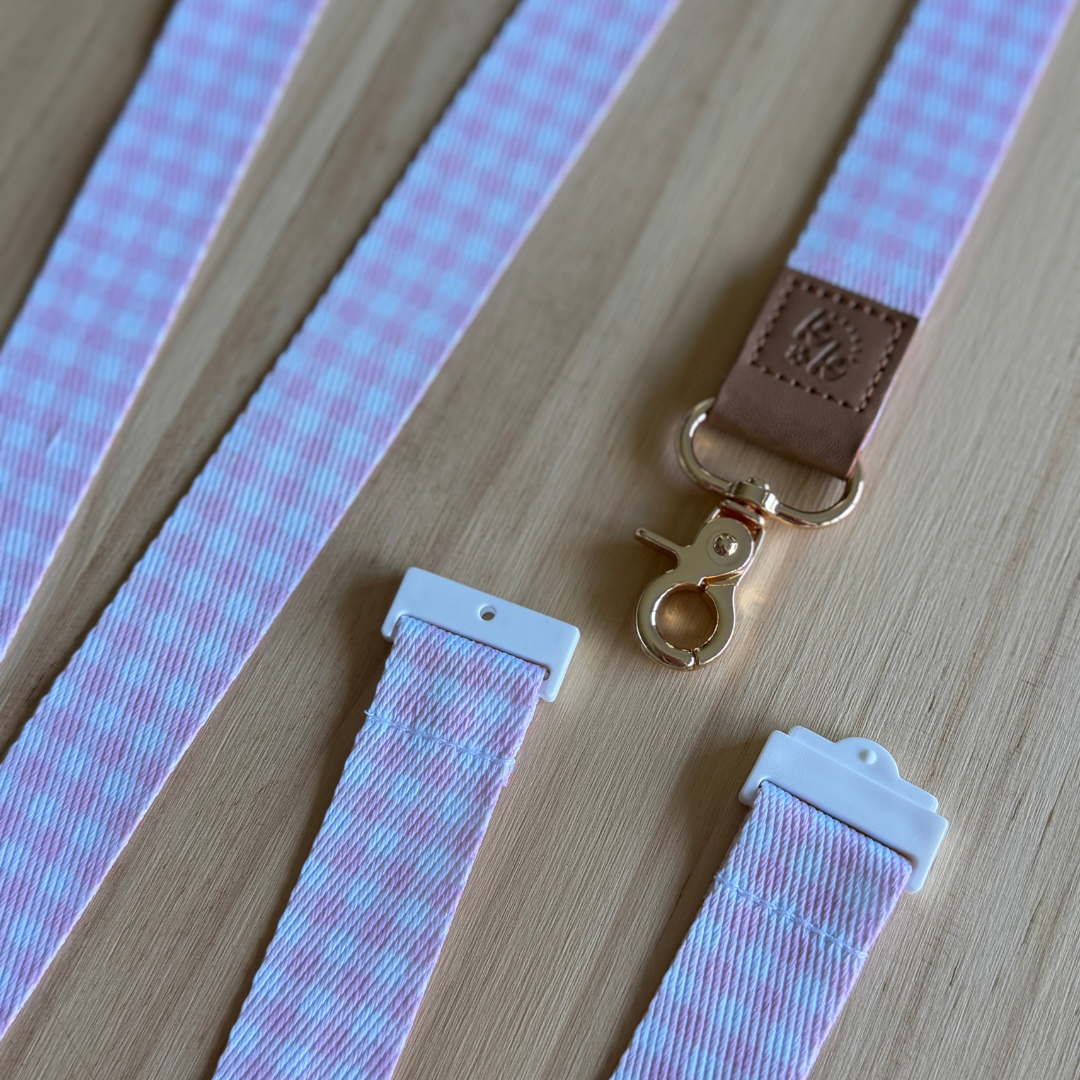 Pink Gingham Lanyard