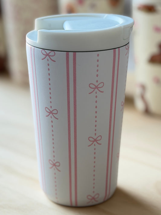 Striped Pink Bow Insulated Coffee Cup