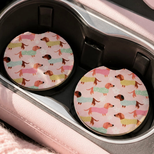Floral Dachshund Car Coasters