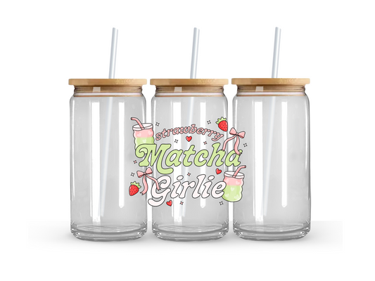 Strawberry Matcha Girlie Glass Can Cup - 473ml