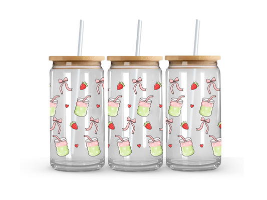 Strawberry Matcha Glass Can Cup - 473ml
