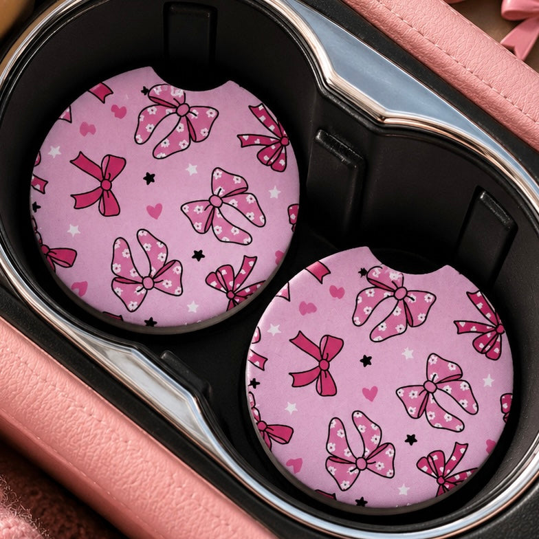 Pink Bow Car Coasters