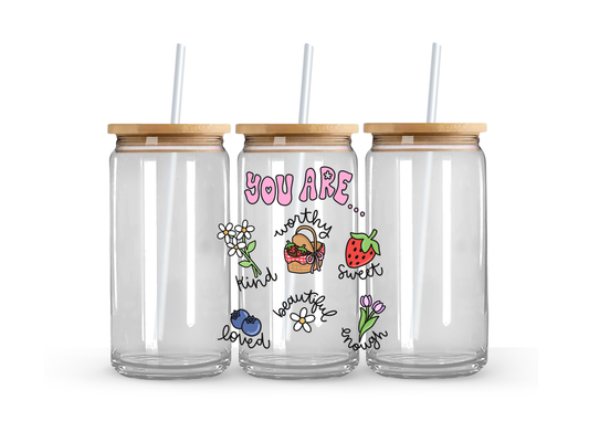 Cutesy Affirmation Glass Can Cup - 473ml