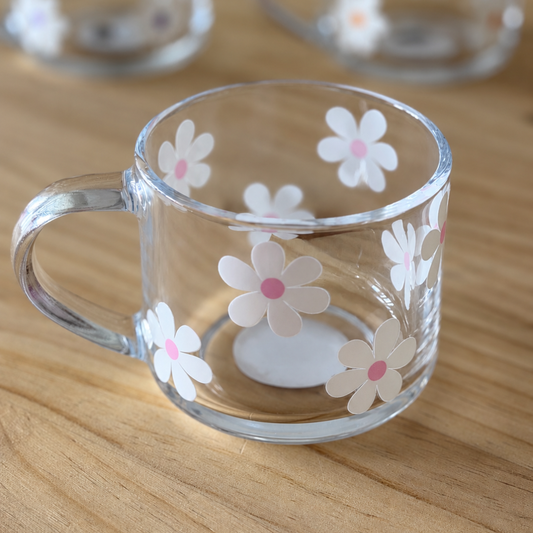 Pink Daisy Glass Mug - 345ml