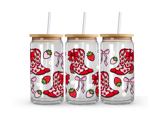 Strawberry Cowgirl Glass Can Cup - 473ml