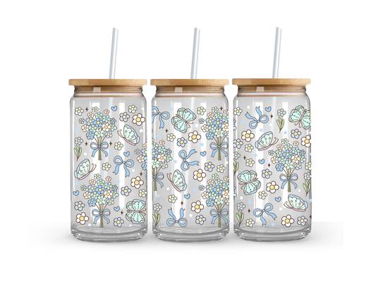 Blue Blossom Glass Can Cup - 473ml