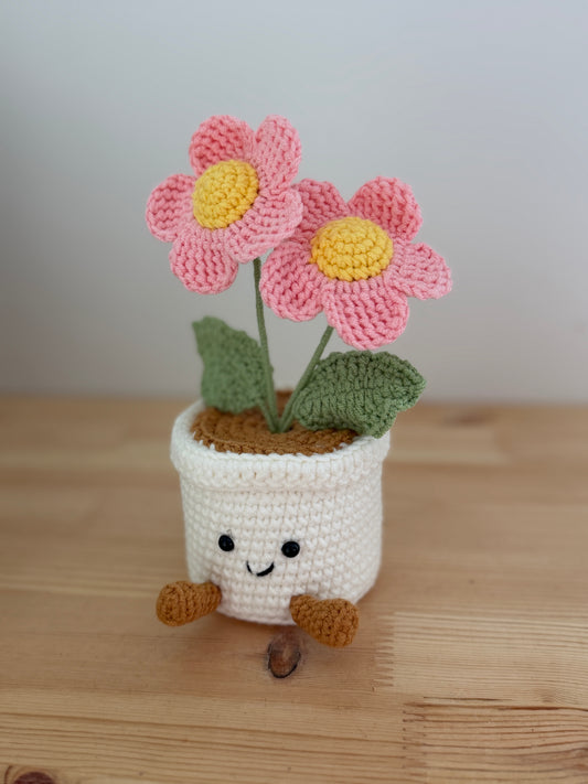 Smiley Pink Daisy Pot Amigurumi