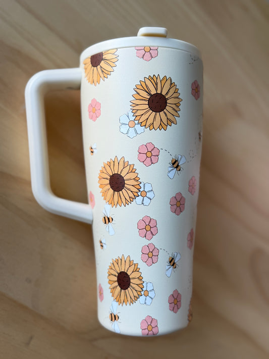 Sunflower & Bee Insulated Tumbler with Handle