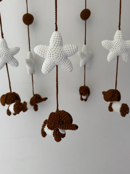 White Dachshund Amigurumi Mobile