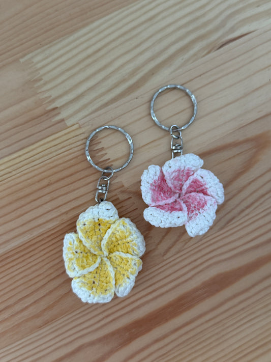 Pink Frangipani Amigurumi Keychain