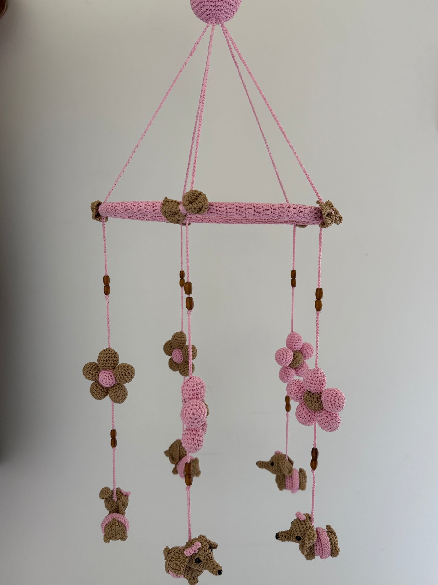 Pink Dachshund Amigurumi Mobile