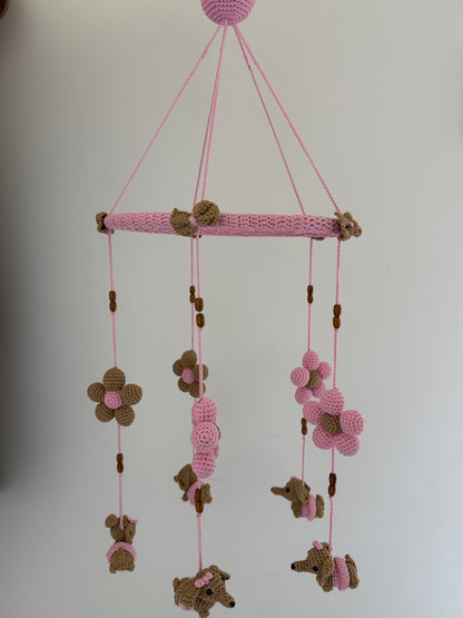 Pink Dachshund Amigurumi Mobile