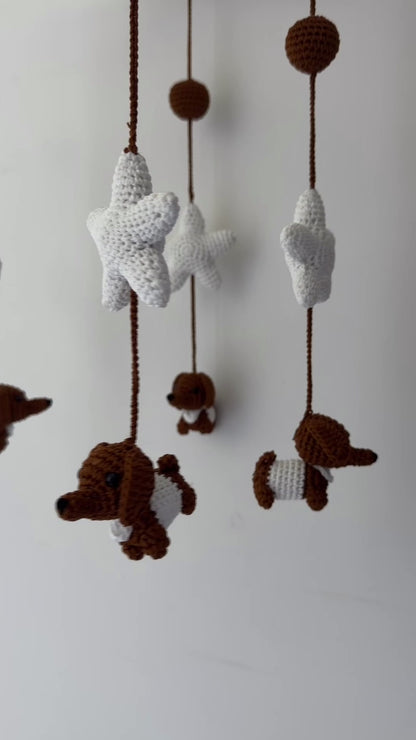 White Dachshund Amigurumi Mobile